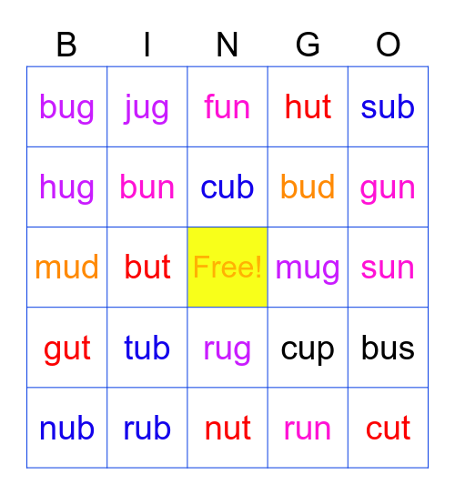 Short U CVC Bingo Card