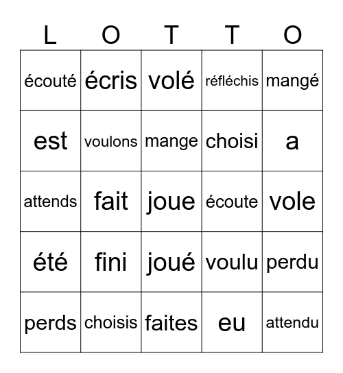 passé composé vs le présent Bingo Card