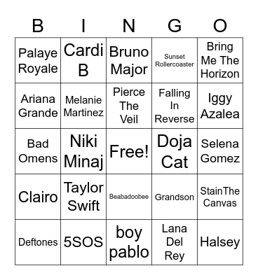How similar is our music taste? Bingo Card