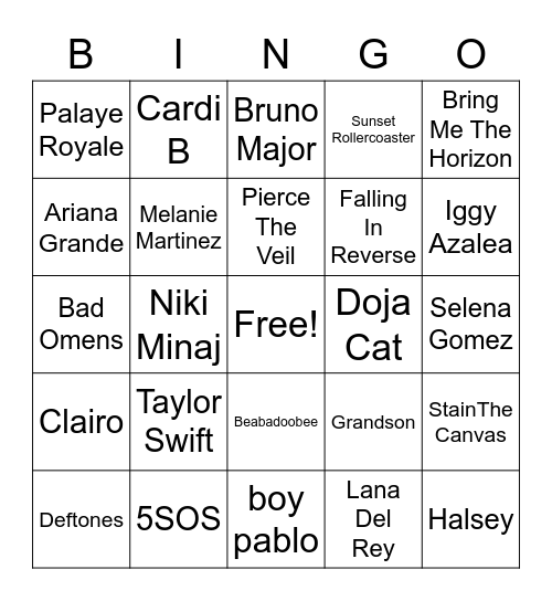 How similar is our music taste? Bingo Card