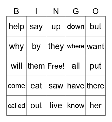 Unit 3 Sight Word Bingo Card