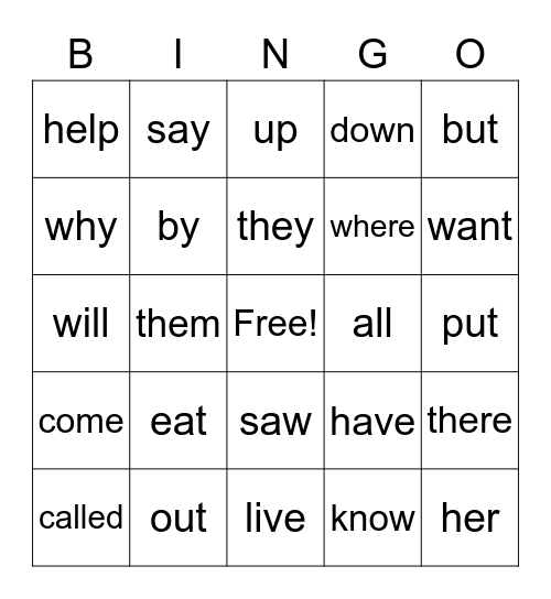 Unit 3 Sight Word Bingo Card