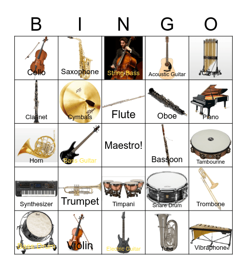 Instrument Names & Pics   5x5 Bingo Card