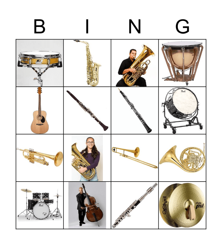 Instrument Pics - No Names 4x4 Bingo Card