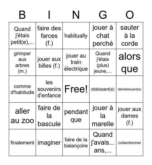 Bien Dit 2 6.1 Bingo Card