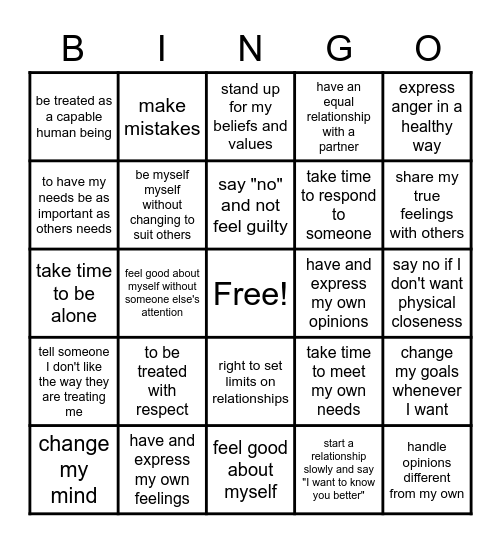 I Have the Right to... Bingo Card