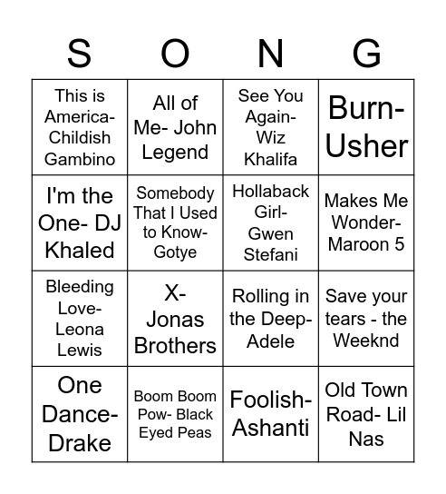 May 17th Music Bingo Card