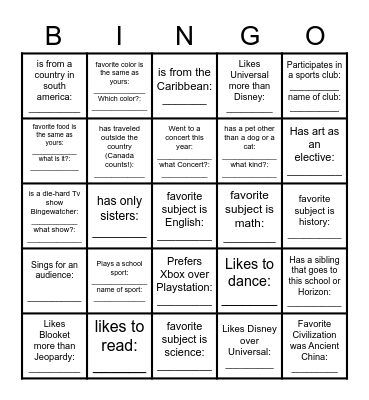 Ice Breaker Bingo! Find another classmate who... Bingo Card