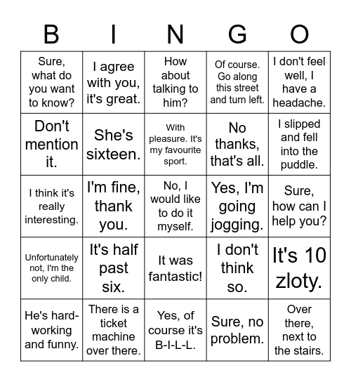 Situations Bingo Card