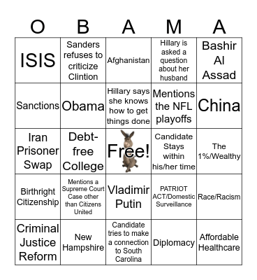 Democratic Debate 1/17 Card # 2 Bingo Card