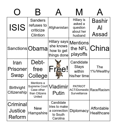 Democratic Debate 1/17 Card # 2 Bingo Card