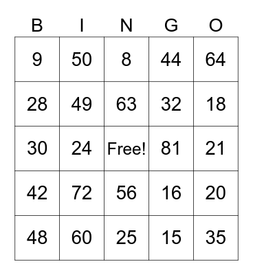 Multiplication Bingo Card
