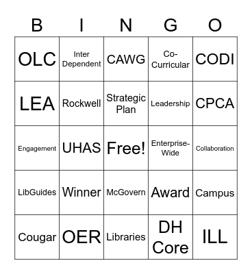 2022-2023 Libraries Excellence Awards Bingo Card