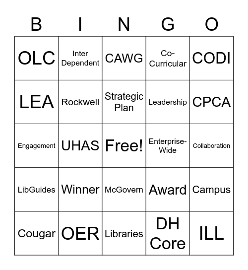 2022-2023 Libraries Excellence Awards Bingo Card