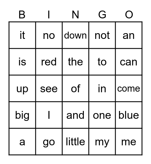 Sight words Bingo Card