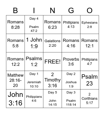 Bible Verse Bingo Card