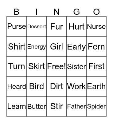 "ER" Bingo Card