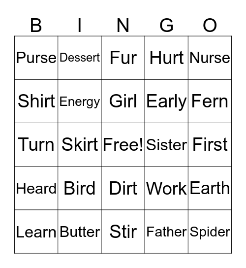 "ER" Bingo Card