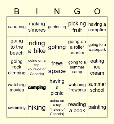 Google Docs Bingo Card