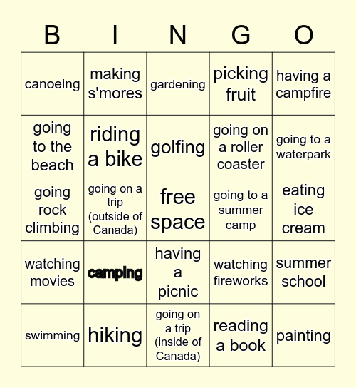 Google Docs Bingo Card