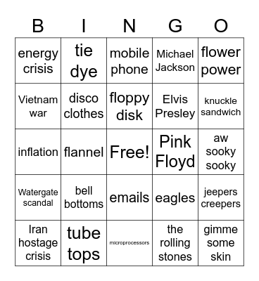1970s Bingo Card