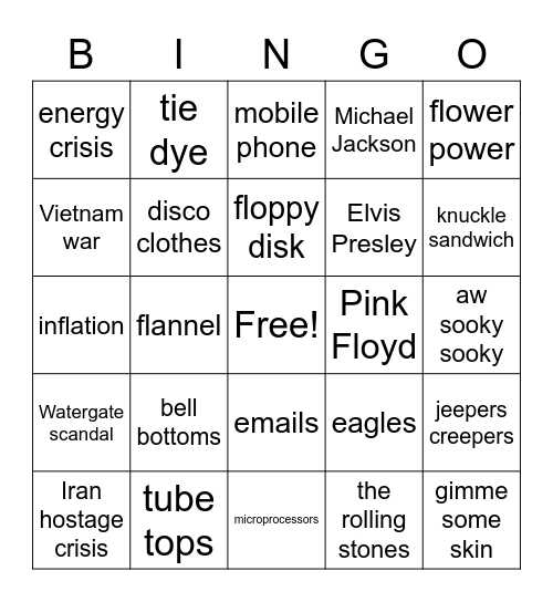 1970s Bingo Card