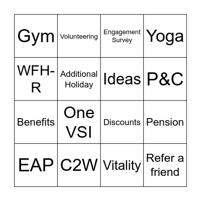 Benefits Bingo Card