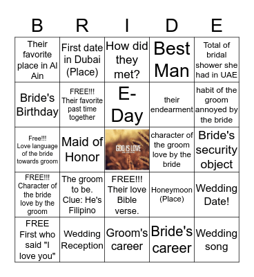 BRIDE BINGO Card