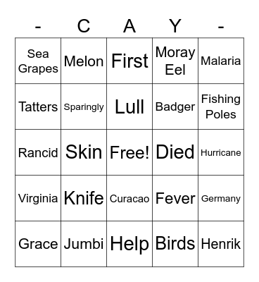 The Cay Bingo Card