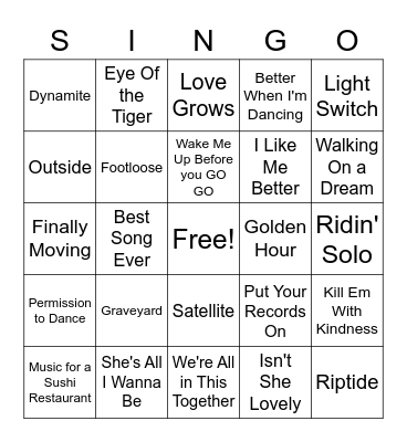 End of Year SINGO Bingo Card