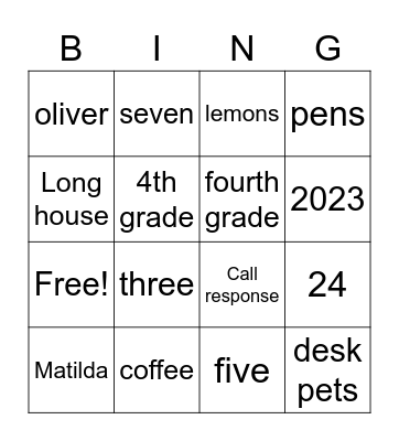 4th grade bingo Card