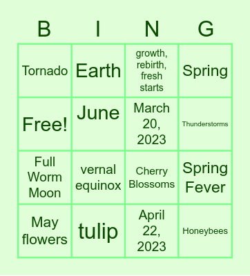 Spring BINGO Card