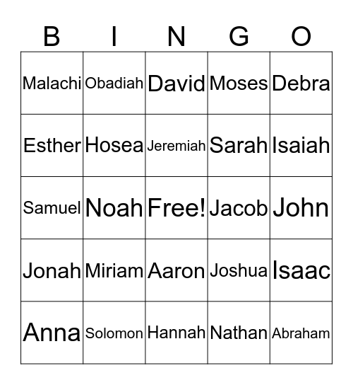 Small Group - Prophet from the Bible Bingo Card