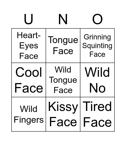 Uno Emoji Bingo Card
