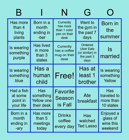 Zoom Bingo Card