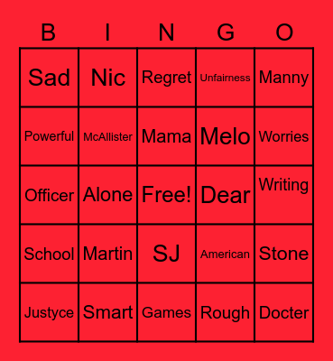 Dear Martin Bingo Card