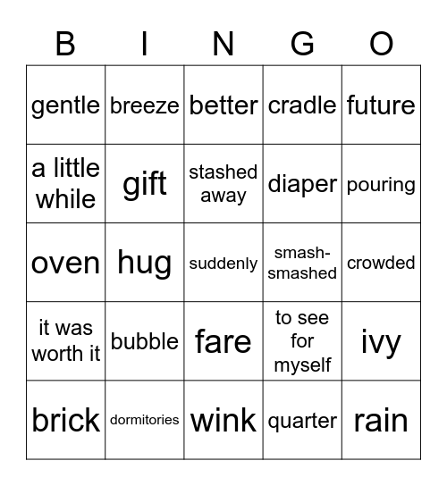 Looking For Me 4 Vocabulary Bingo Card
