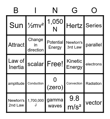 Science Review Bingo Card