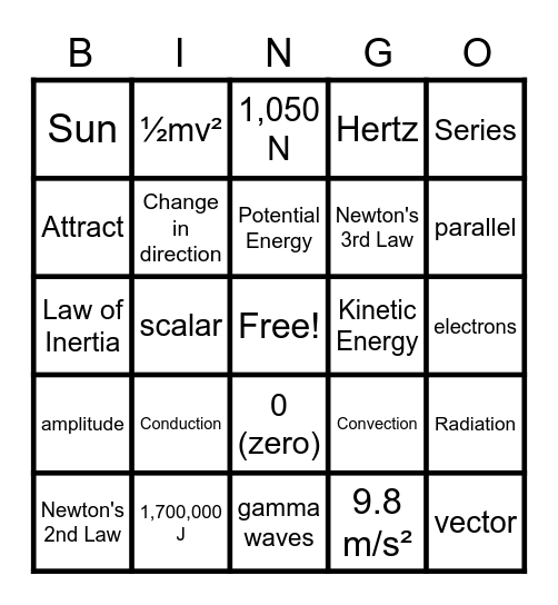 Science Review Bingo Card