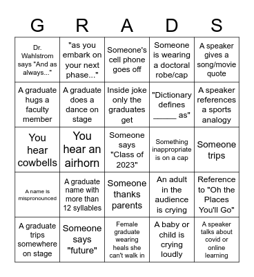 DCC Graduation Bingo Card