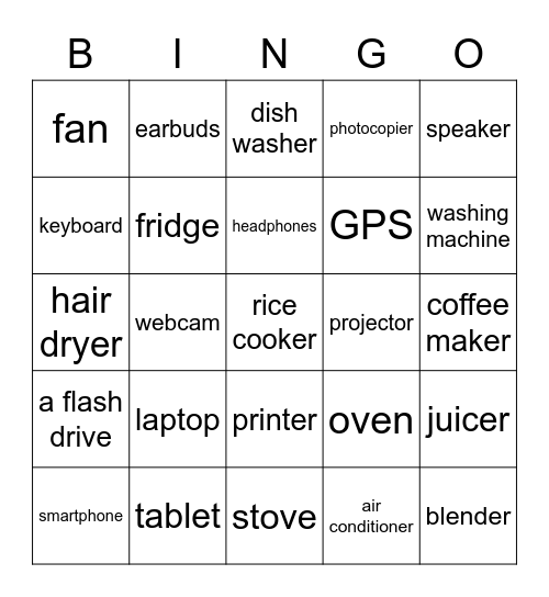 Electronic devices Bingo Card