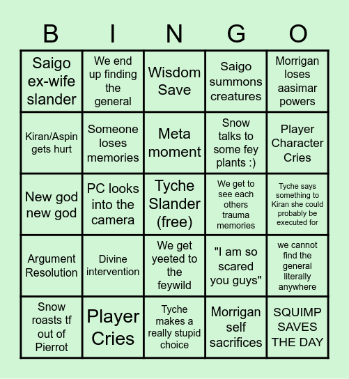 How this session is gonna go Bingo Card