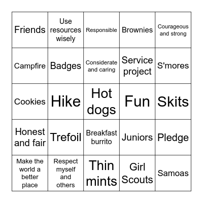 Troop 34063 Bingo Card