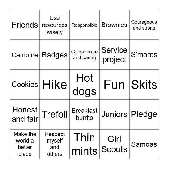 Troop 34063 Bingo Card