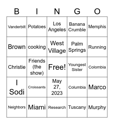 Christie's Wedding Bingo! Bingo Card