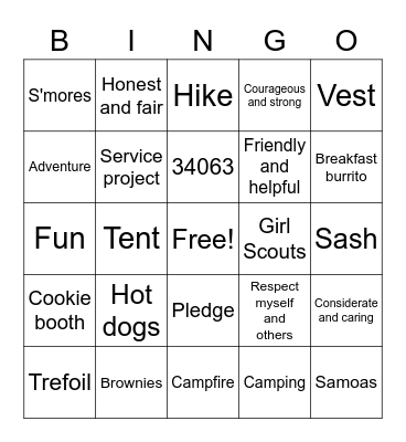 Troop 34063 Bingo Card