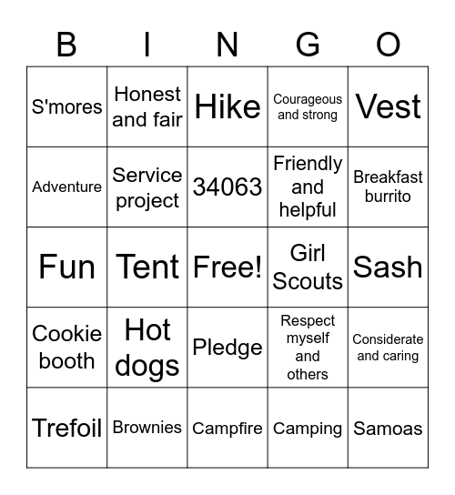 Troop 34063 Bingo Card