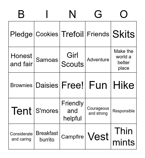 Troop 34063 Bingo Card
