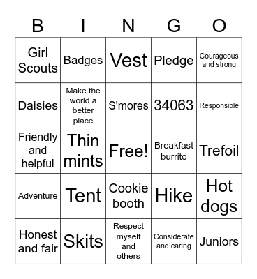 Troop 34063 Bingo Card