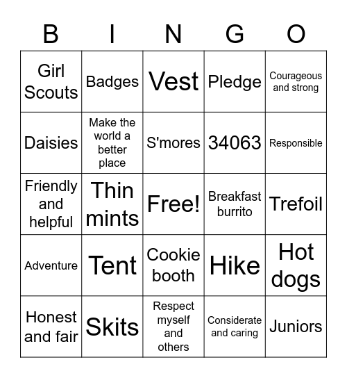 Troop 34063 Bingo Card
